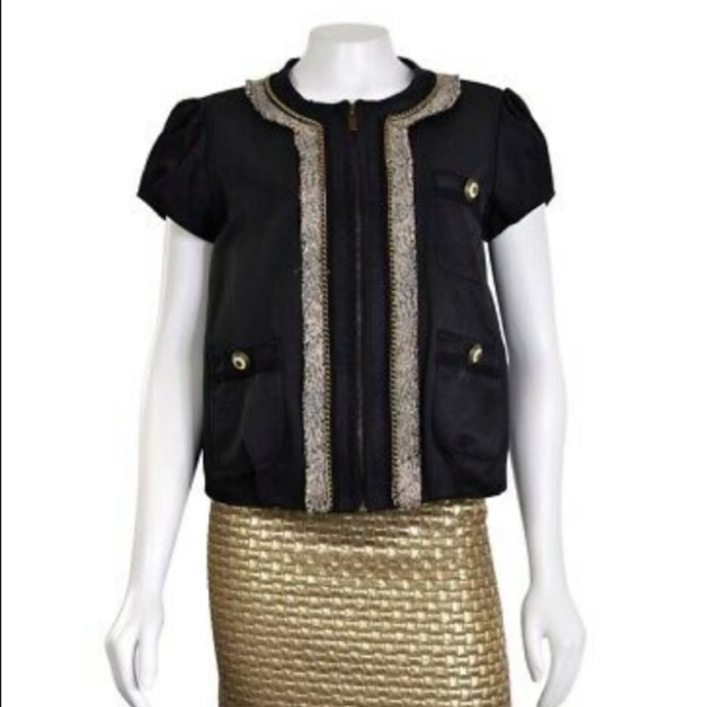 BCBGMAXAZRIA Black Chain Trimmed Zip Up Jacket